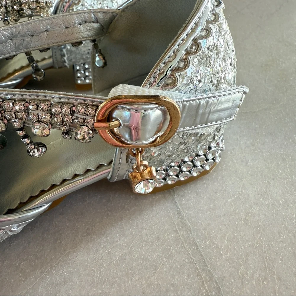 Trish Scully Miss Rodeo Silver Glitter Dress Shoes Girls Size 12 Jeweled Strap